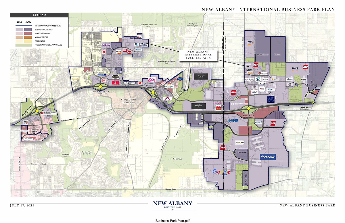 Map of the New Albany Business Park Plan - 2021.
