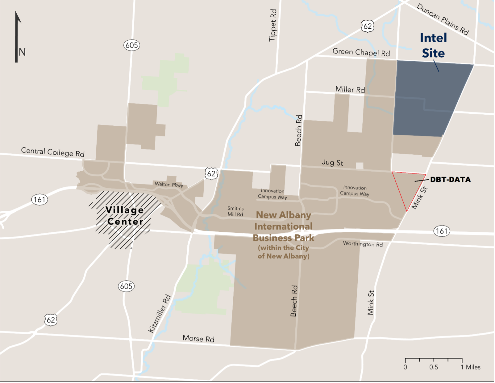 Illustrated map of DBT-DATA location in the New Albany International Business Park